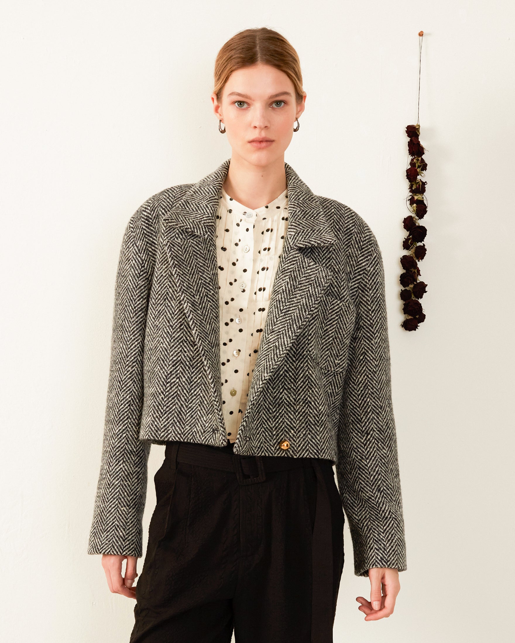 Archer Herringbone Cropped Blazer