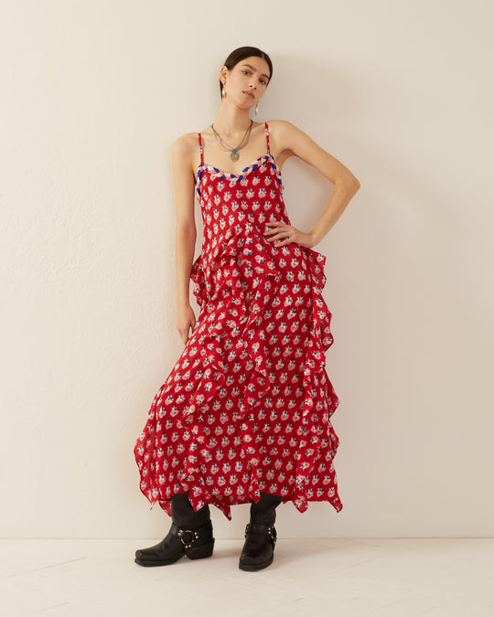 Filipa Red Flower Ruffle Dress
