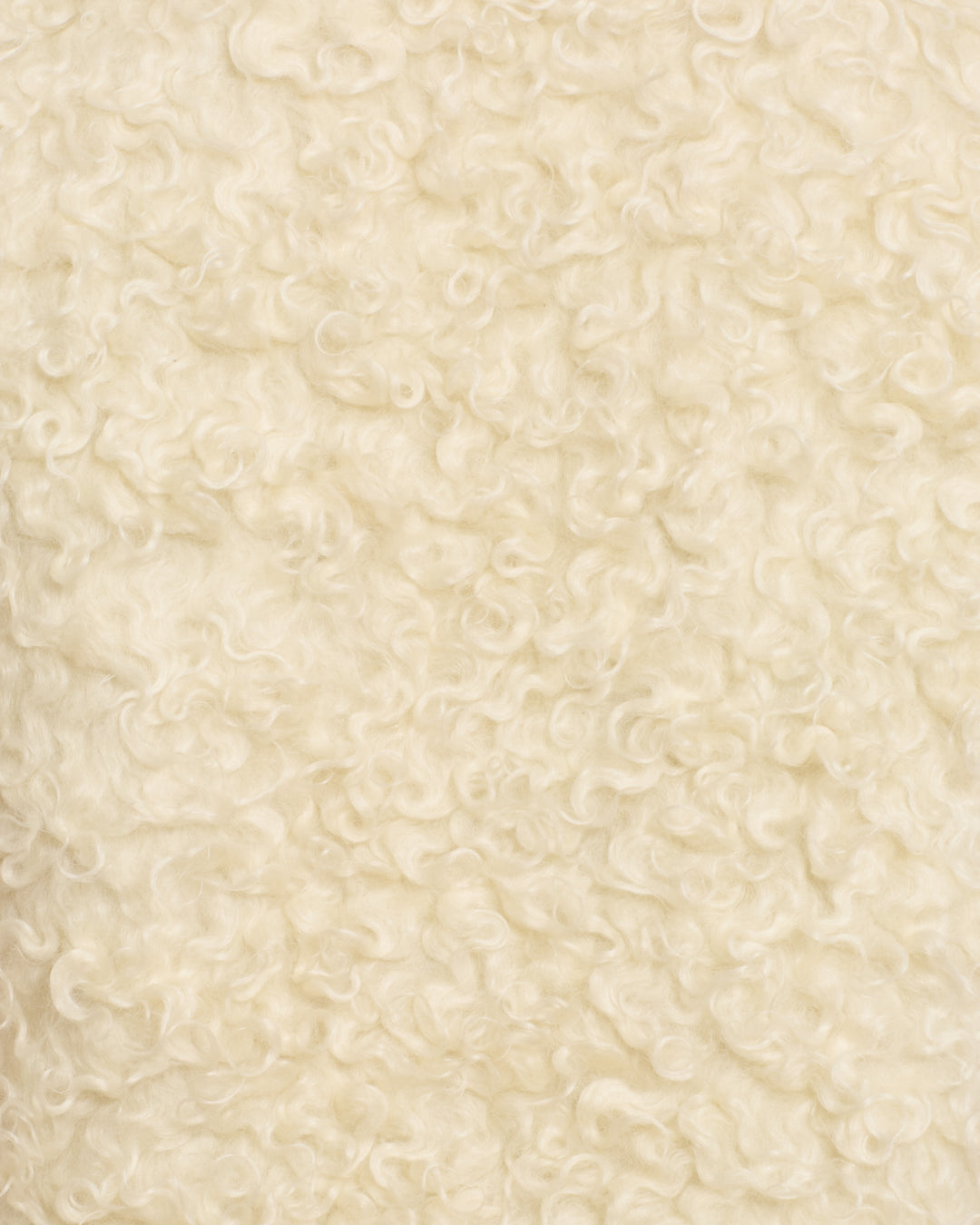 Close-up of cream-colored, curly wool fibers, highlighting the texture and natural pattern—perfect for the Arizona Eventide Curl Vest.