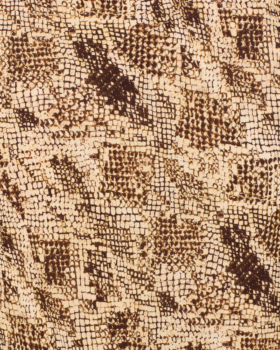 Close-up of a brown and beige snakeskin texture with an irregular, scaly pattern and a mix of light and dark patches, reminiscent of the silky modal Lyra Lemon Snakeskin Skirt.