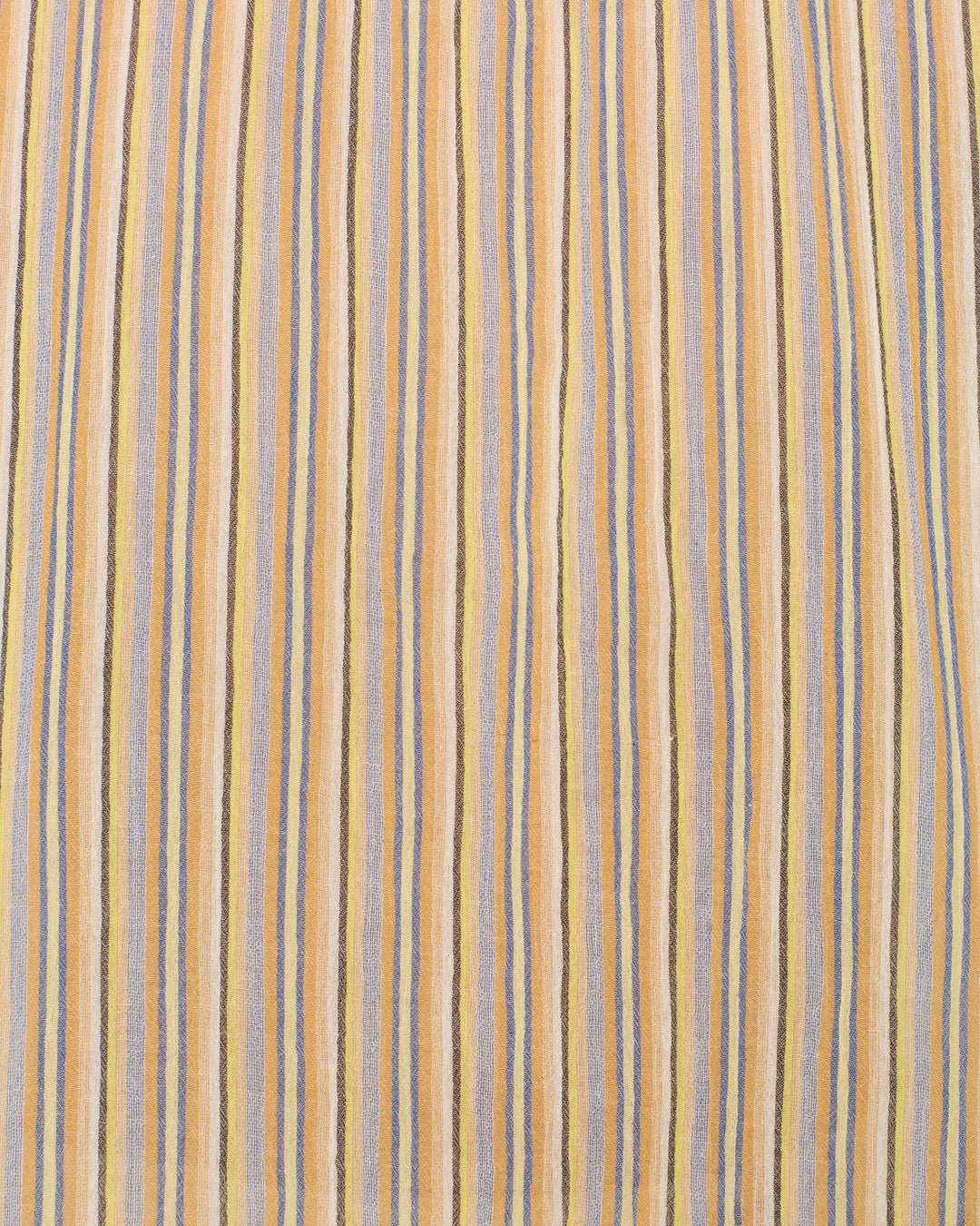 The Annabel Sandlilt Stripe Shirt is crafted from yarn-dyed cotton and features vertical stripes in beige, blue, yellow, and brown.