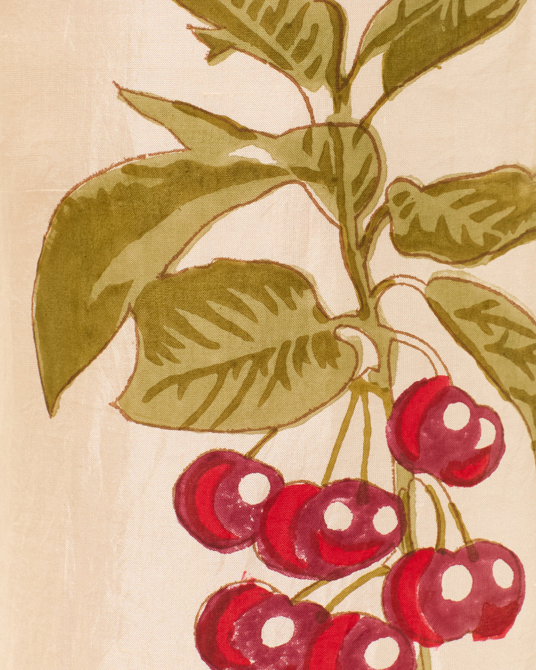 Watercolor illustration of a plant stem with green leaves and a cluster of red berries, set against a cream background—an artful motif reminiscent of the delicate designs adorning the Farah Four Fruit Silk Pant.