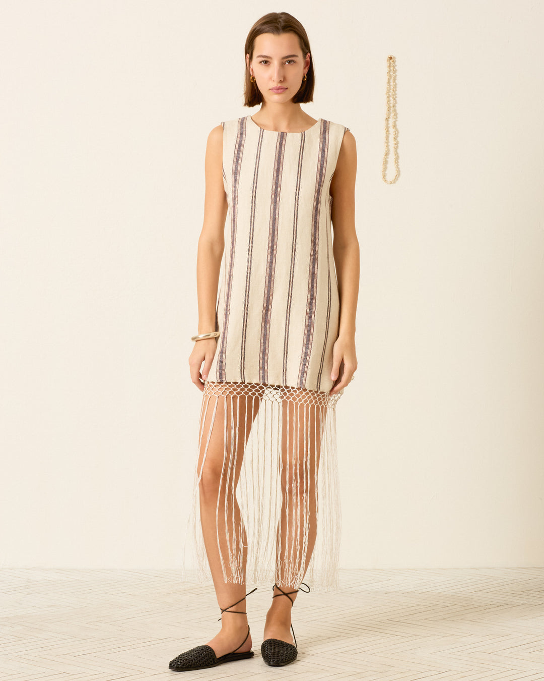 vertical striped dress Designed by Stefanie: High Neck Stripe In a non stretch cotton printed with pink multi stripes Vertical Stripe Smocked Back Maxi