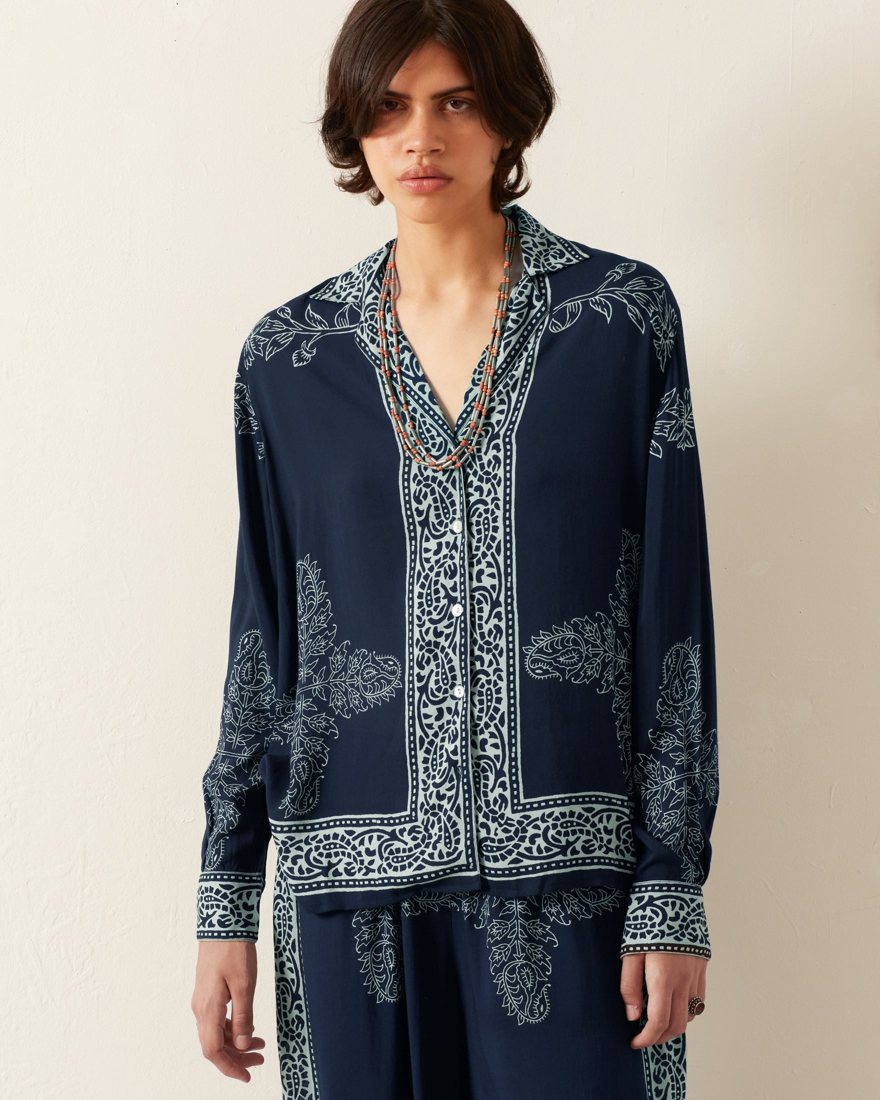 Qasimi Shaleem printed silk shirt - Blue
