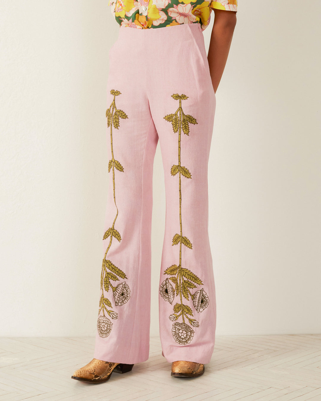 embroidered dress pants Blue Stonework Embroidered Formal Pants