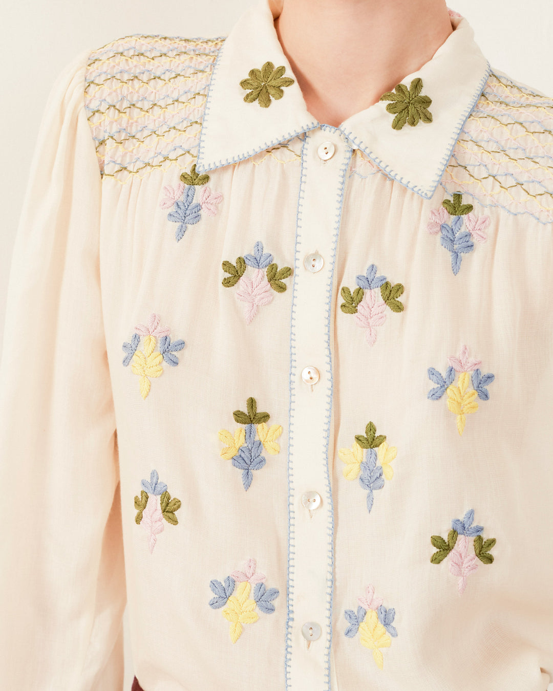 Priscilla Oyster Smocked Blouse