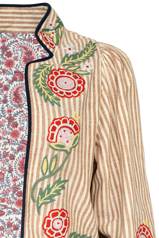 Carolina Stripe Embroidered Coat