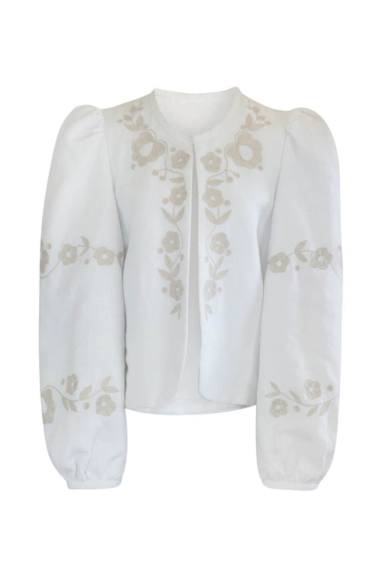 Erika White and Cream Hand Embroidered Jacket